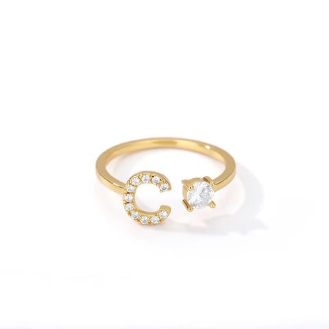 Zircon Initial A-Z Letter Rings for Women Stainless Steel Adjustable Opening Ring Name Alphabet Female Wedding Jewelry Gift