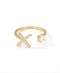 Zircon Initial A-Z Letter Rings for Women Stainless Steel Adjustable Opening Ring Name Alphabet Female Wedding Jewelry Gift